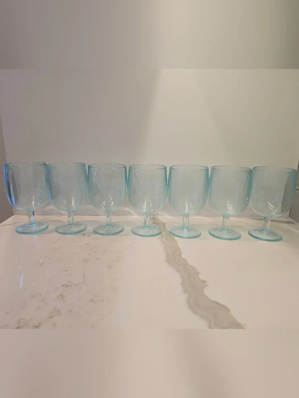 Stemmed Heavyweight Thick Durable Plastic Wine Glasses, 7-Piece Set, Aqua, GUC